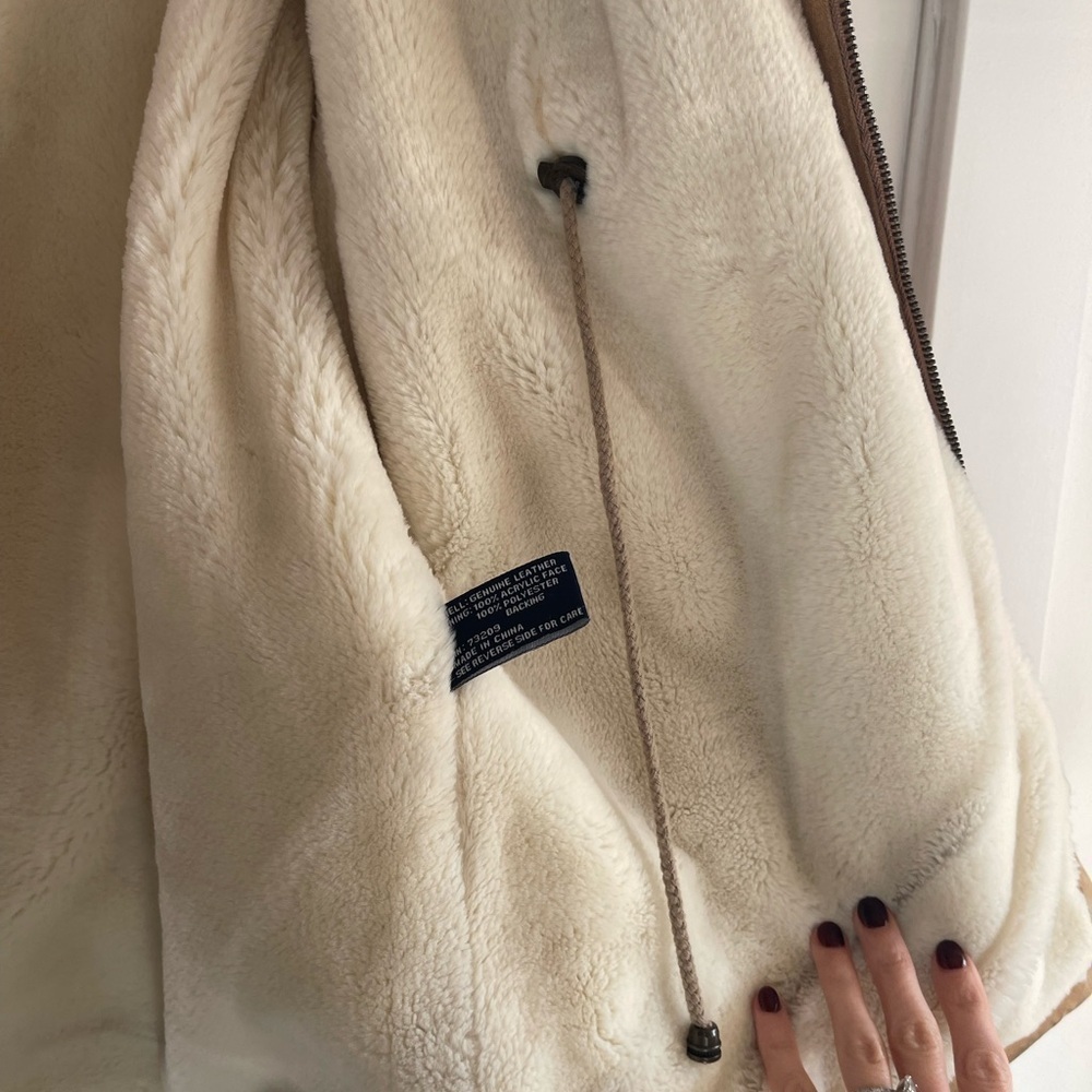 Women's Tan Leather Jacket with Cream Fur Lining - Picture 6 of 7